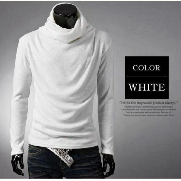 ホワイト XL アフガン タートルネックシャツ 長袖 メンズ カットソー シャツ カットソー ニット ロング タートルネック シャツ