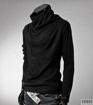 XL ブラック アフガン タートルネック 長袖 Tシャツ カットソー カジュアル メンズ シンプル 無地 ストリート系 モード系 カットソー_画像3