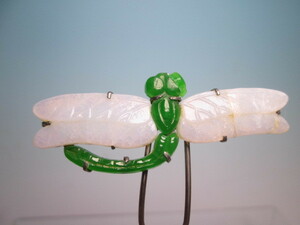 【江月】アンティーク・白砡に緑瑪瑙の蜻蛉のかんざし 12g 難有