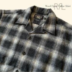 RRL “Wool Ombre Open Collar Shirt” S M オンブレ 開襟 オープンカラー ブラック ウール シャツ ジャケット ヴィンテージ Ralph Lauren 