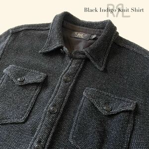 RRL “Black Indigo Knit Shirt” L ニット ブラック インディゴ セーター シャツ ジャケット 黒 Ralph Lauren ヴィンテージ CPO ワーク