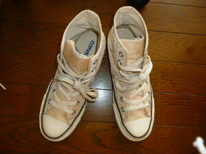 即決・送料込★CONVERSE コンバース★良品キャンバスハイカット ALL STAR オールスター★光沢薄ピンクｘドット US5(24㎝)