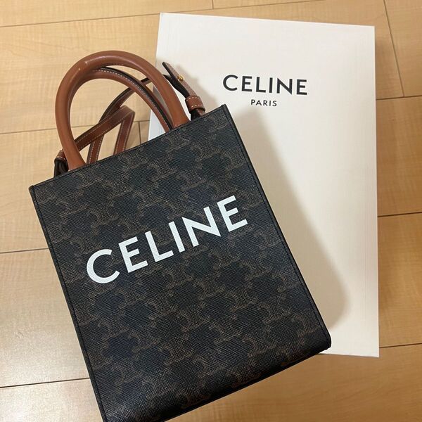 CELINE ミニ バーティカルトリオンスタッフキャンバス キャンバス&プリント入りカーフスキン