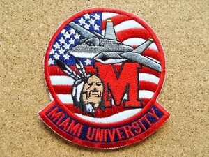 90s MIAMI UNIVERSITY マイアミ大学 インディアン 星条旗パッチ刺繍ワッペン/米軍ミリタリーARMYアメリカ軍ビンテージUSA腕章AIR FORCE