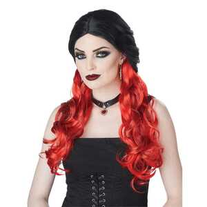  длинный парик, парик черный красный для взрослых MORBID MISTRESS WIG костюмированная игра 