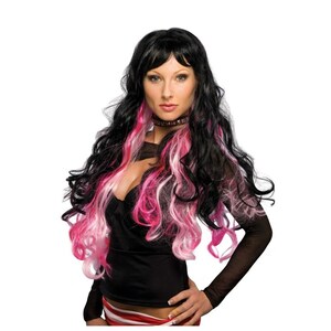  черный, розовый длинный парик, парик для взрослых FANTASY WIG-BLKIPINK костюмированная игра 