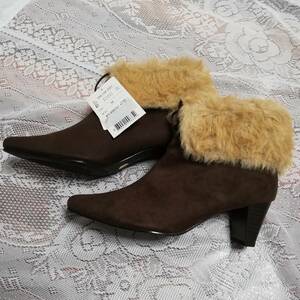  new goods * bootie short boots suede fur attaching /M* Brown 