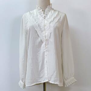 S757 TOKYO BLOUSE レディース ブラウス 長袖 フリル 白 無地 ポリエステル 上品 レース クリーンなホワイトスタイル レトロ