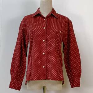 S788 S RIBBON レディース シャツ 長袖 かわいい M 赤 ドット柄 華やか エレガントガーリーチック 胸ポケット コーデュロイ