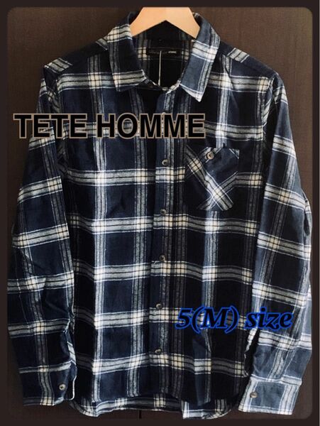 【新品】Blackon TETE HOMME ネイビー×白 チェック柄メンズネルシャツ