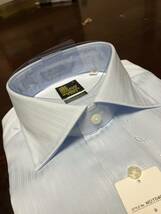 こだわり早稲田屋シャツブランド　サックスブルー織柄ワイシャツ　M(39-84)　形態安定　テープ縫製_画像5