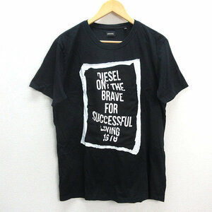 y■ディーゼル/DIESEL ワッペンデザインTシャツ/パッチワーク■黒【メンズL】MENS美品/49【中古】