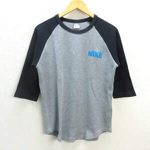 y■ナイキ/NIKE サーマル 3/4袖丈ラグランTシャツ■灰【メンズL】MENS/アメカジ/76【中古】