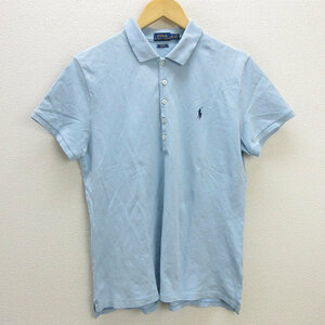 z■ポロラルフローレン/POLO RalphLauren SLIMFIT 半袖ポロシャツ/鹿の子地【XL】水色/men's/113【中古】■