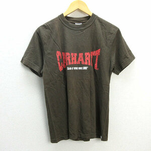 y■2000年初期■カーハート/CARHARTT プリントTシャツ■カーキ【メンズM】MENS/81【中古】