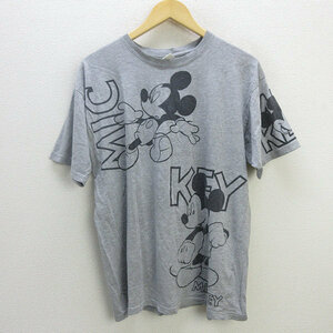 z■ディズニー/Disney ミッキープリントＴシャツ【Ｌ程度】灰/men's/17【中古】■