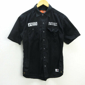 z■ディッキーズ/Dickies ワッペン 刺繍 半袖ワークシャツ 3270-7400【L】黒/MENS/58【中古】■