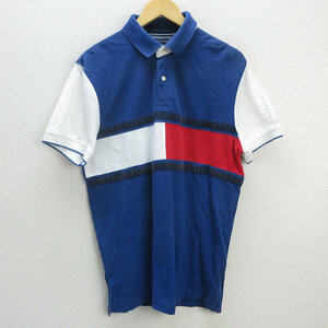 z■トミーヒルフィガー/TOMMYHILFIGER 半袖ポロシャツ 鹿の子地【L】青/men's/33【中古】