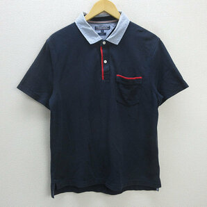 y■トミーヒルフィガー/TOMMY HILFIGER SLIM FIT 半袖ポロシャツ■紺【メンズXL】MENS/116【中古】の画像1