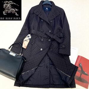 大きいサイズ◆美品◆バーバリー BURBERRY 40/11号/L マイクロダイヤモンドキルト☆中綿ロングトレンチコート 黒 通勤 フォーマル 日本製