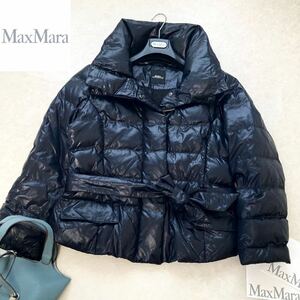 大きいサイズ◆美品◆マックスマーラ MaxMara 50/XL-3L 2way☆ベルテッドプレミアムダウンコート ジャケット 黒/紺 ビジネス フォーマル