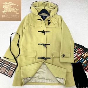 大きいサイズ◆バーバリー◆BURBERRY 13号/44-46/XL-3L メガチェックトリム☆ウールダッフルコート レア☆ピスタチオカラー クリスマス