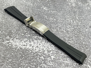 ラグサイズ：20mm 腕時計ベルト ラバーベルト カラー：ブラック/シルバー ブラック 時計用バンド【対応モデル ロレックス ROLEX】