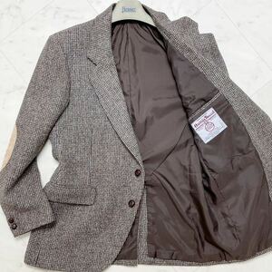 XL相当★ ハリスツイード Harris Tweed ピュアウール100% ツイード テーラードジャケット ブレザー エルボーパッチ くるみボタン メランジ