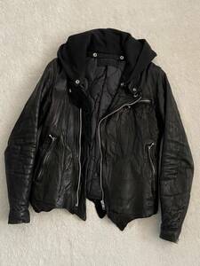 gomme leather rider's jacket black black rubber double with a hood . cotton inside leather blouson cow leather kau leather rare 