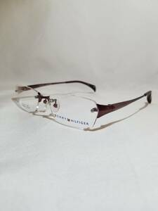 未使用 眼鏡 メガネフレーム TOMMY HILFIGER ブランド チタン 金属フレーム フチなし 男性 女性 メンズ レディース 53口16-135 A-44