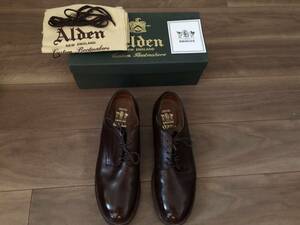 【希少激レア新品同様】Alden オールデン BROGUE別注 カーフ製 プレーントゥー28.5センチ US10.5品番D8410ブローグ別注 バーガンディこげ茶