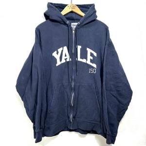 ■ 90s Hanes YALE イェール大学 プリントロゴ スウェット フーディー フルジップ 古着 サイズL ネイビー アメカジ カレッジ パーカー ■