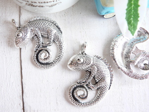  charm chameleon ( #1926) 2 piece silver pendant head fastener top handicrafts parts handmade materials 