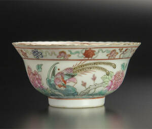 清 粉彩錦鶏紋碗 光緒年制款 中国 古美術