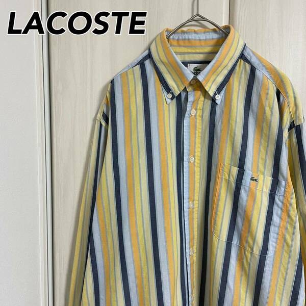 LACOSTE ラコステ ストライプシャツ ワニロゴ刺繍 長袖シャツ ボタンダウンシャツ