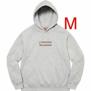 【新品】M Supreme Burberry Box Logo Hooded Sweatshirt Heather Grey シュプリーム バーバリー ボックス ロゴ フーディー ヘザー グレー