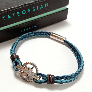 [tab39] new goods TATEOSSIAN Tateossian bracele silver 925 Italian leather / original leather gear series / tooth car blue × Brown 