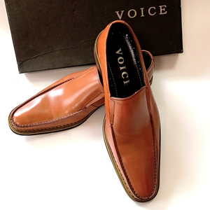 【V65】新品 VOICE ヴォイス ビジネスシューズ 紳士靴 本革 レザー 24.5㎝ 日本製 革靴 ライトブラウン茶 スリッポン シークレットソール