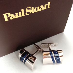 [psc144] new goods Paul Stuart paul (pole) Stuart cuffs cuff links silver × blue blue double line soda light regular price 13,200 jpy 