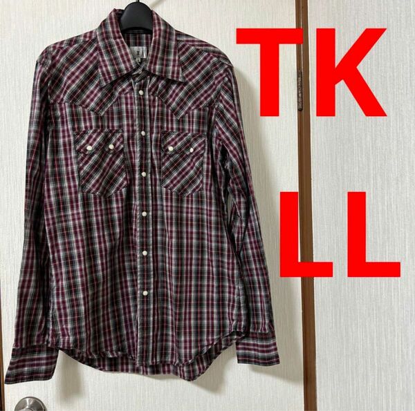 TK キクチタケオ　ワールド　チェック柄メンズシャツ　綿100% LL 大きいサイズ