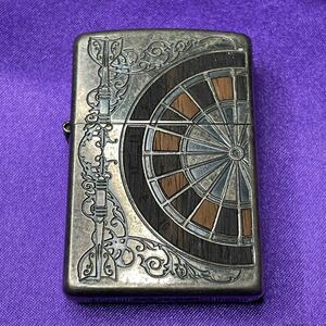 Zippo アンティーク ダーツ Darts 木象嵌加工 SV シルバーいぶし 2014年製 ジッポー U.S.A. 喫煙グッツ オイルライター 趣味 管理Z21