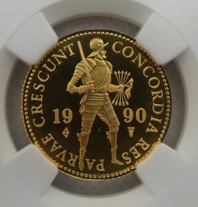 【TOP POP】1990年 オランダ 金貨 NGC PF69 1DUCAT ネーデルランド ダカット 騎士 準最高鑑定 アンティークコイン 希少 プルーフ 資産