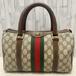 １円～ GUCCI グッチ ミニボストン シェリーライン インターロッキング GGスプリーム PVC GG柄 ロゴ ゴールド金具 ヴィンテージ ブラウン