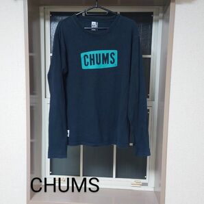 CHUMS　フロントロゴ　黒X水色　ロングスリーブ　Ｍsize