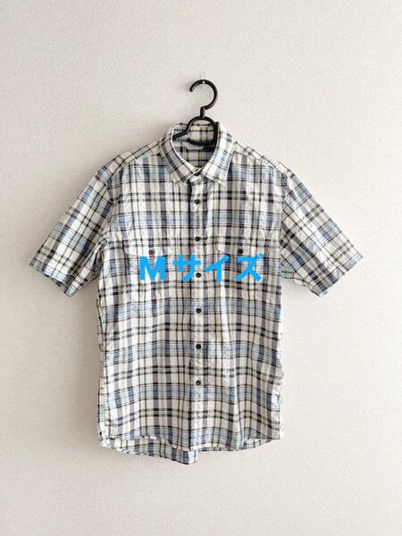 【断捨離値下げ頑張ります】メンズシャツMサイズ チェック柄 シャツ 半袖シャツ ボタン ブルー