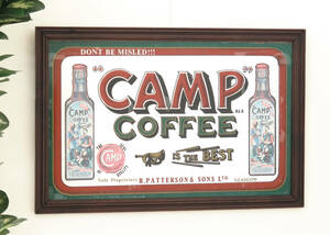 《セール品》ビンテージパブミラー/キャンプコーヒー (CAMP COFFEE) スコットランドのコーヒーメーカー/壁掛け鏡/インテリア雑貨/A-4508-19