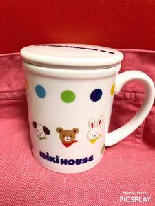 美品/ミキハウス/MIKIHOUSE/ハーブティーマグ/マグカップ/茶こし付き/蓋付き/ハーブティーカップ/可愛い/かわいい/犬/クマ/ウサギ/ドット