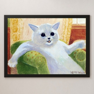 Art hand Auction Louis Wain Un descanso momentáneo pintura arte brillante cartel A3 Bar Café clásico Retro Interior gato blanco lindo elegante, Alojamiento, interior, otros