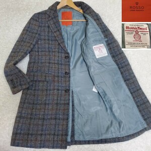 URBAN RESEARCH×HARRIS TWEED/アーバンリサーチ×ハリスツイード 実寸Mサイズ チェック チェスターコート/アウター グレー メンズ