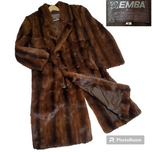 EMBA/エンバ 着丈114 実寸XL以上 大きいサイズ 毛皮 ダブルブレスト トレンチ型 ミンクコート/ロングコート/アウター ブラウン レディース 